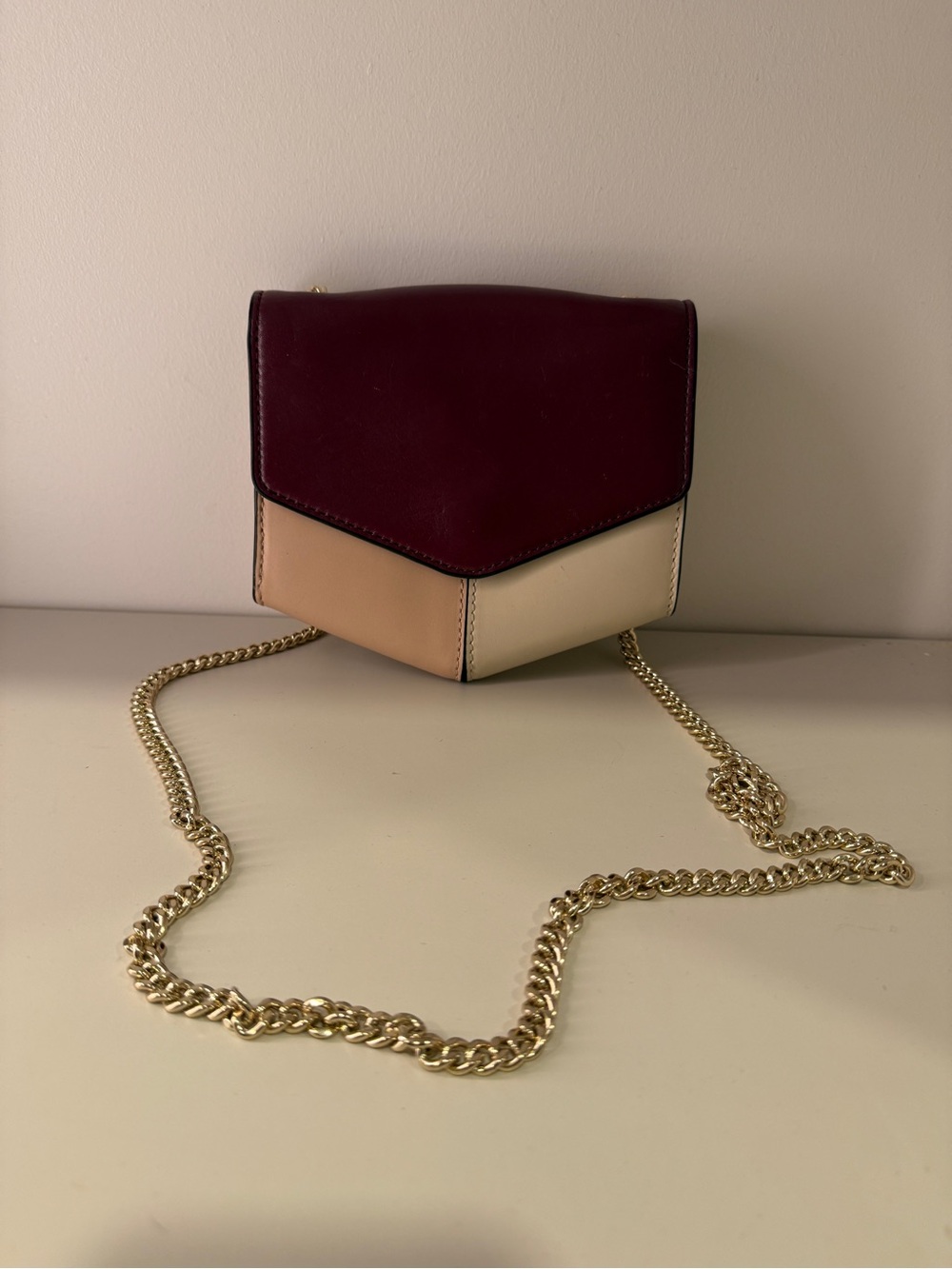 Sandro Burgundy, Beige & Cream Colorblock Hexagon Crossbody